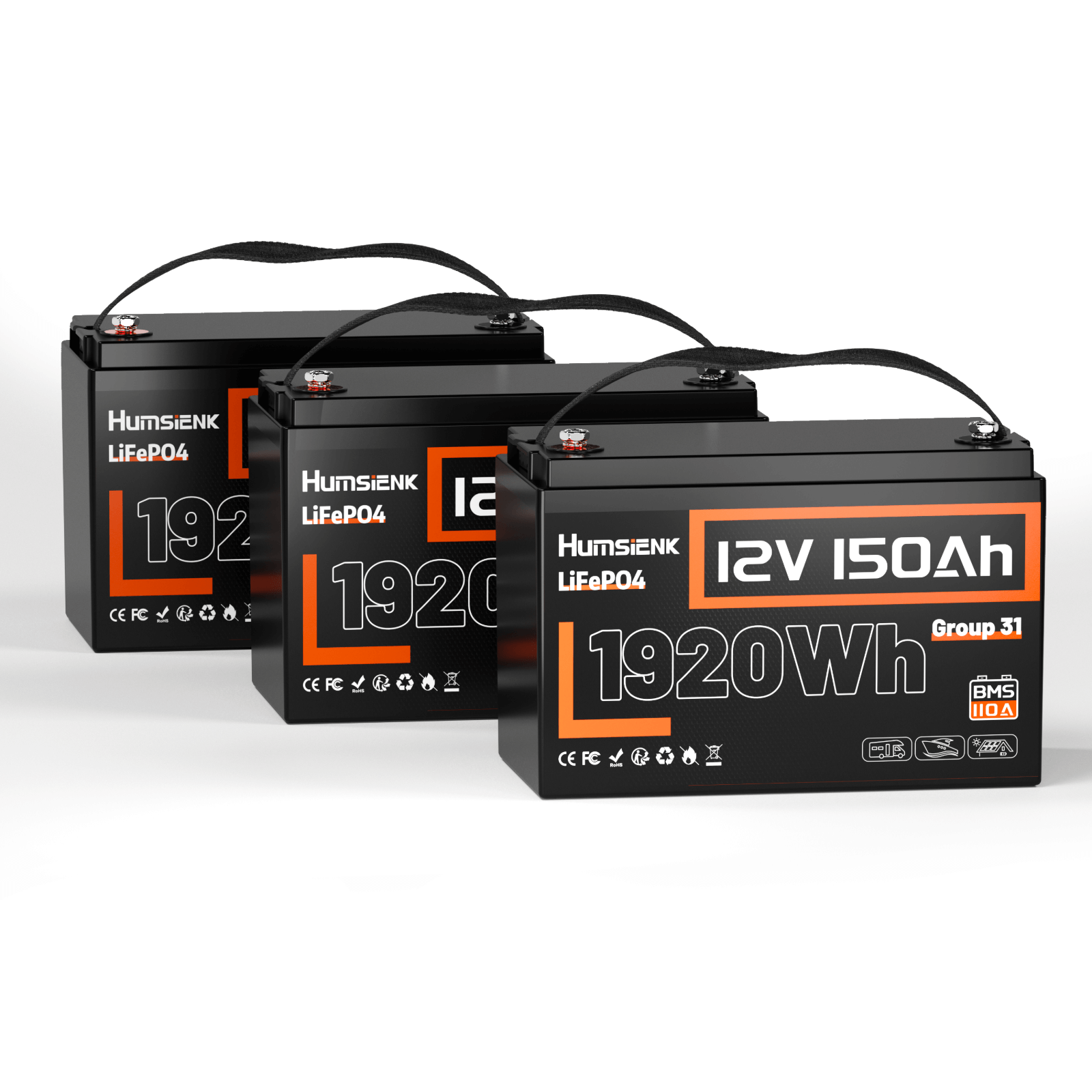 3 units Humsienk 12V 150Ah LiFePO4 Battery