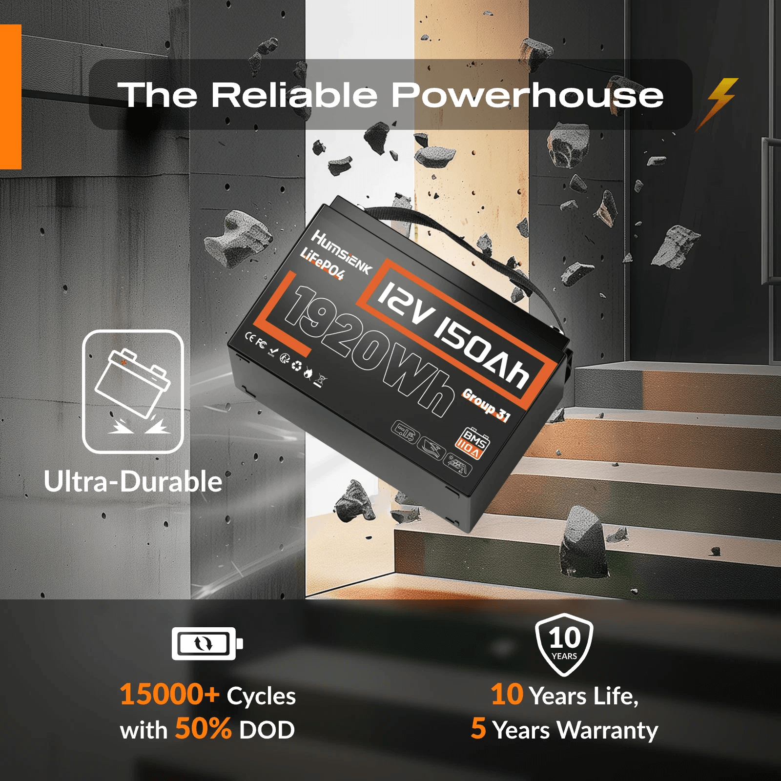 Humsienk 12V 150Ah LiFePO4 Battery Long-Lasting Power Supply