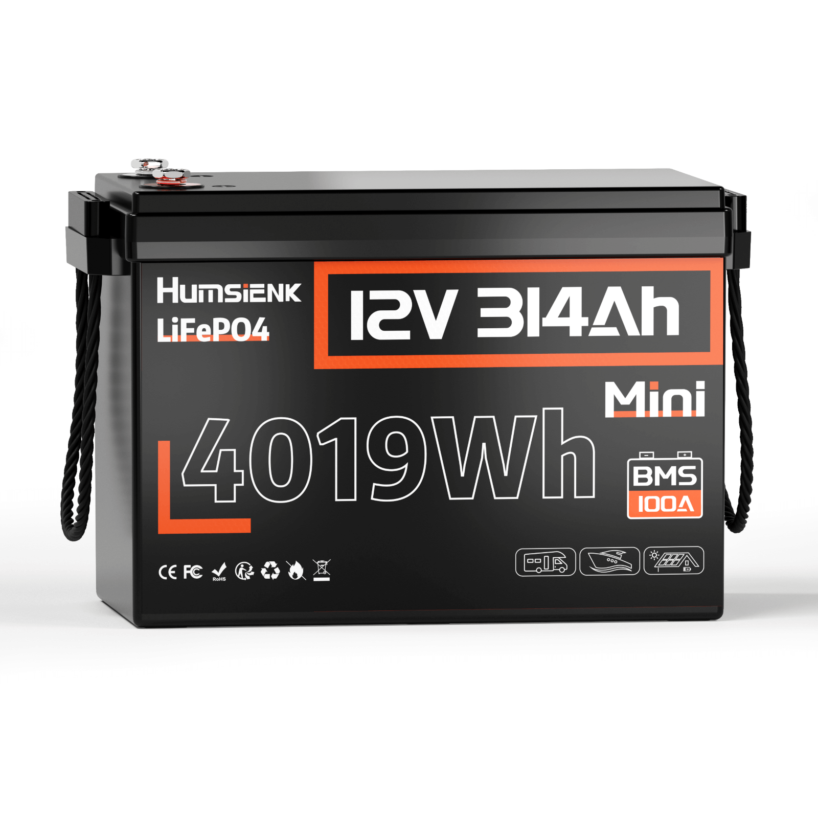 Humsienk 12V 314Ah Mini LiFePO4 Battery 100A BMS