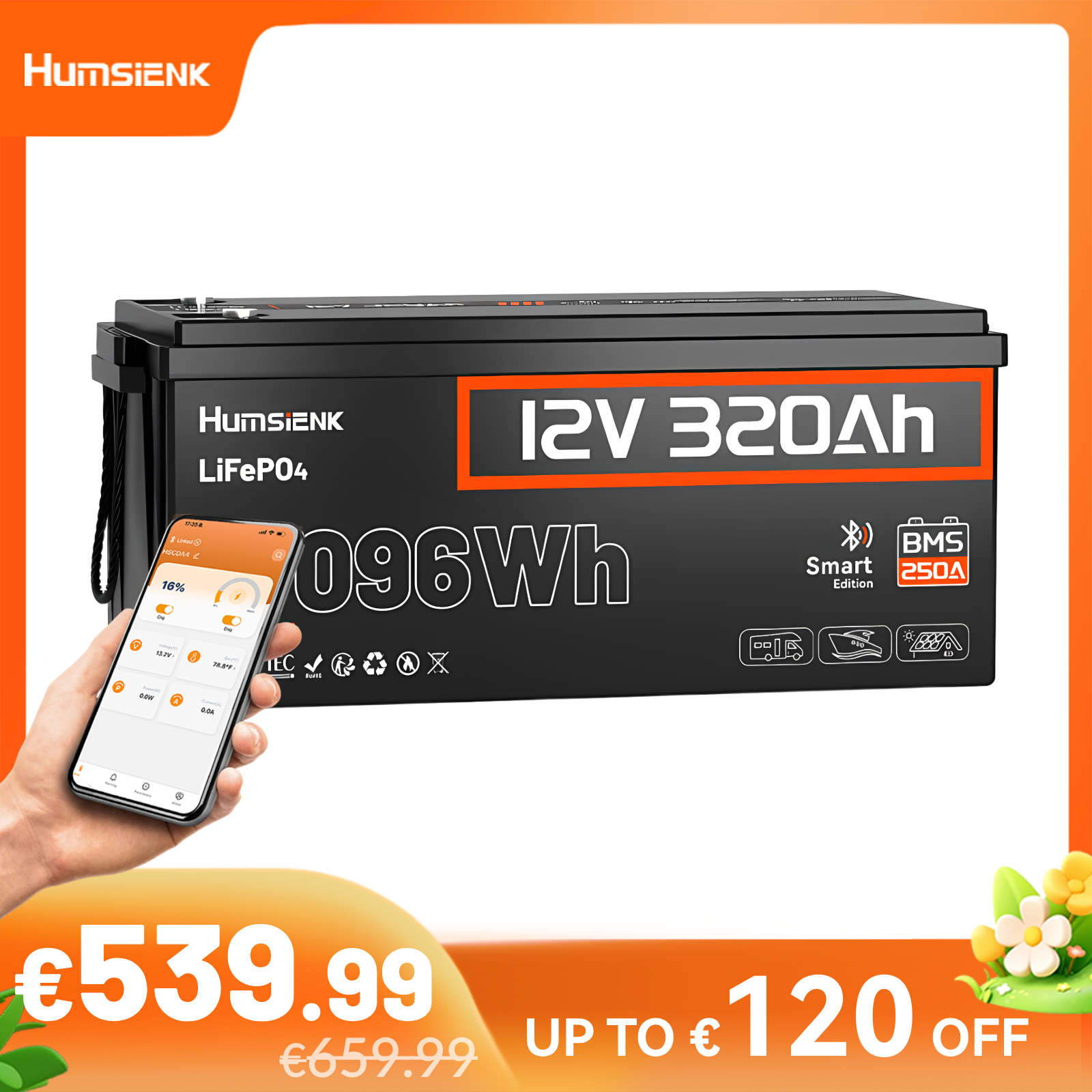 Humsienk_12V_320Ah_LiFePO4_Battery_Bluetooth_250A_BMS