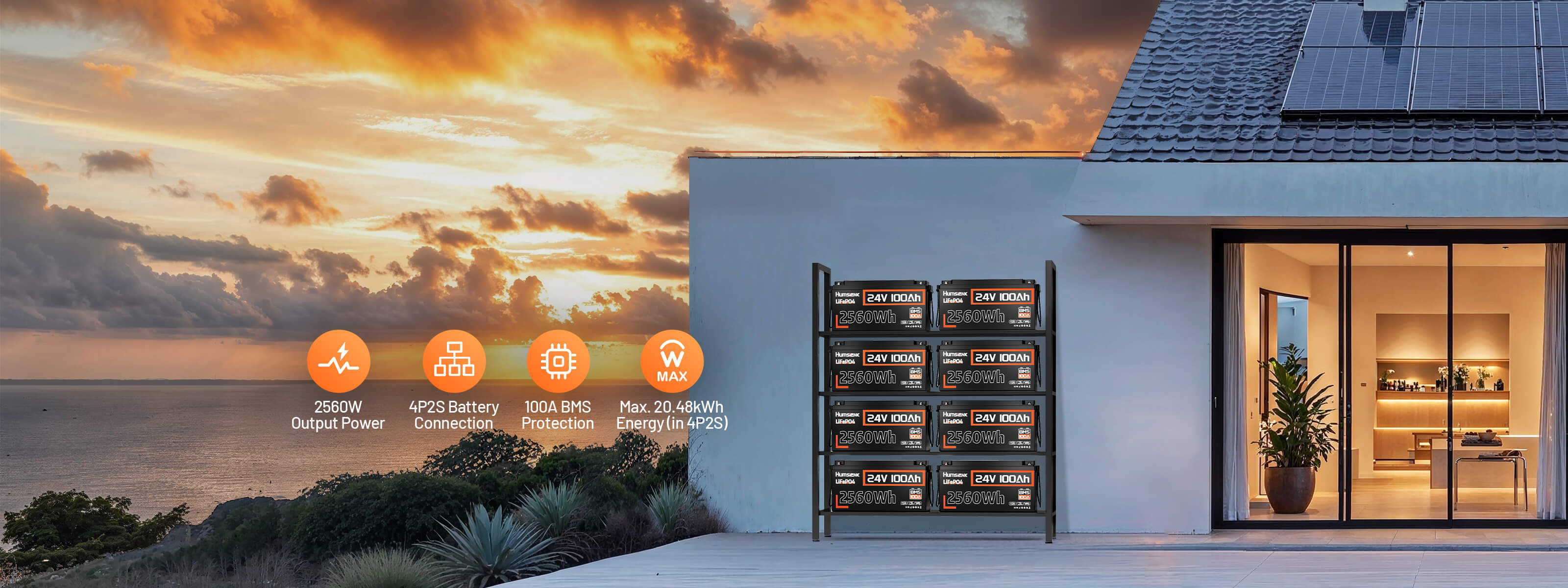 Humsienk 24V 100Ah LiFePO4 Lithium Battery