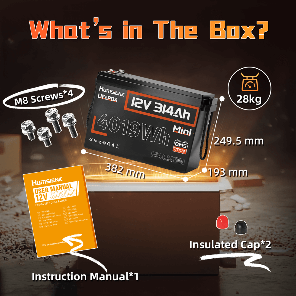 Packing list of Humsienk 12V 314Ah Mini LiFePO4 lithium battery (100A BMS)