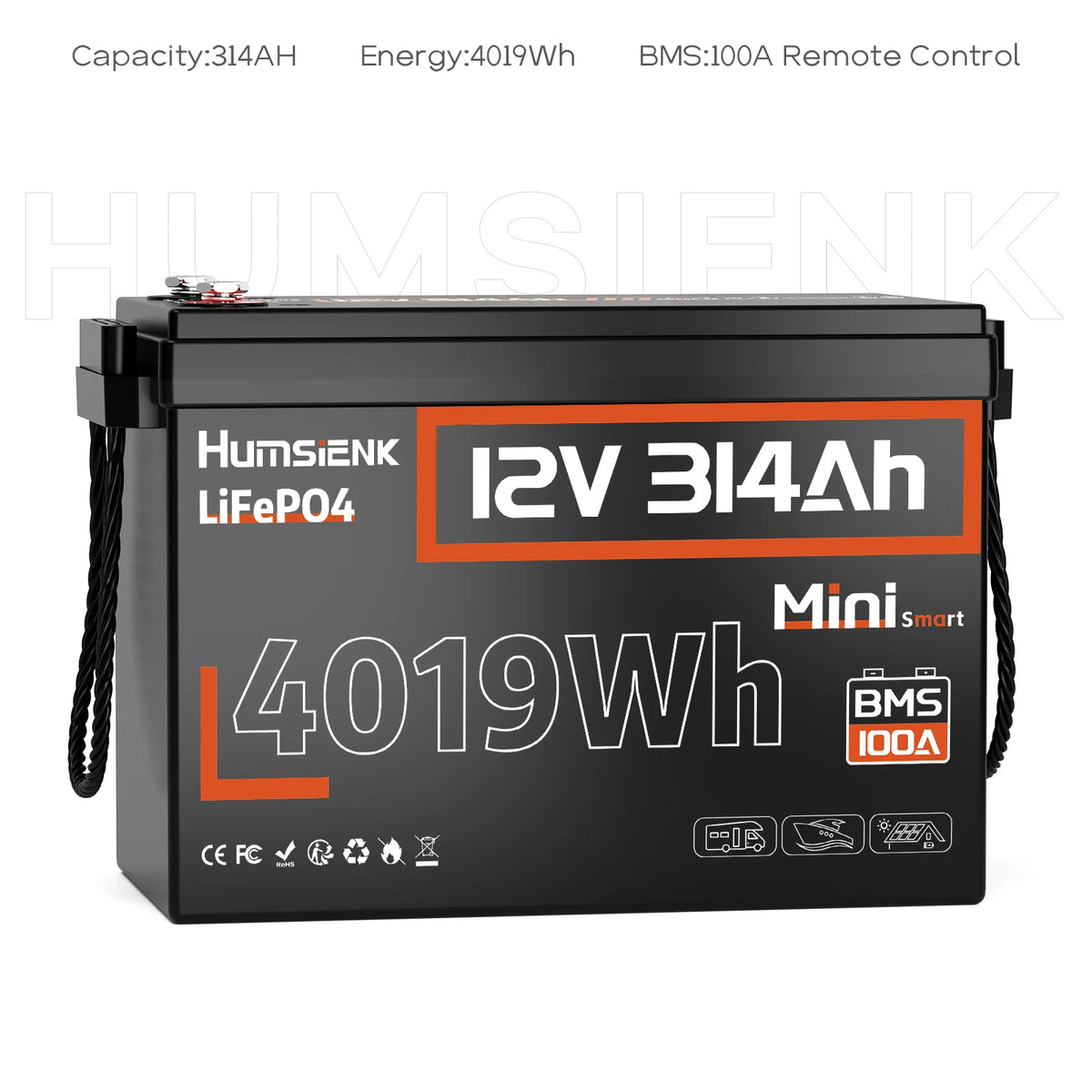 Humsienk ORIGIN 12V 314Ah Mini LiFePO4 Batterie mit Bluetooth (100A BMS)