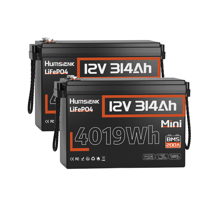 2 Pcs Humsienk 12V 314Ah Mini LiFePO4 Lithium Batteries with 200A BMS