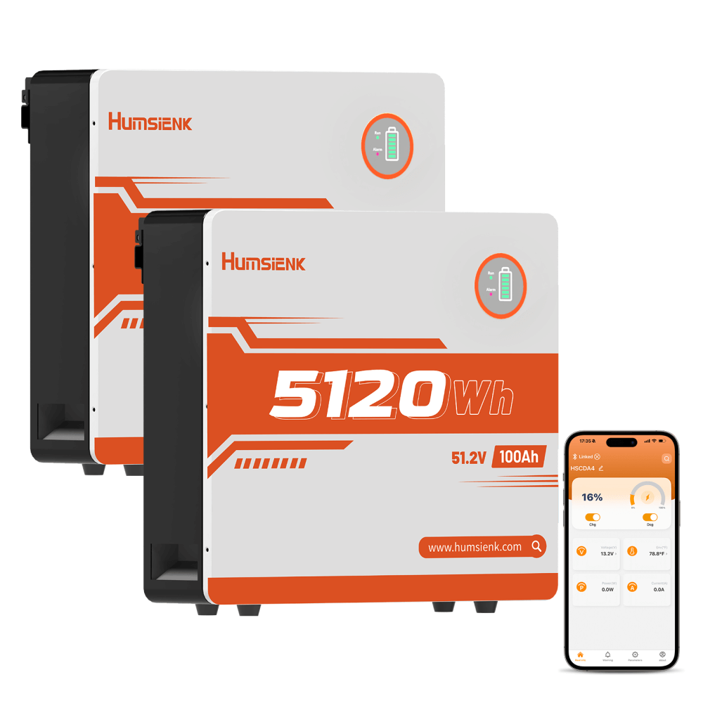 2 Pcs Humsienk 51,2V 100Ah LiFePO4 Solar Battery, 5kWh Wall-Mounted Home Battery Storage