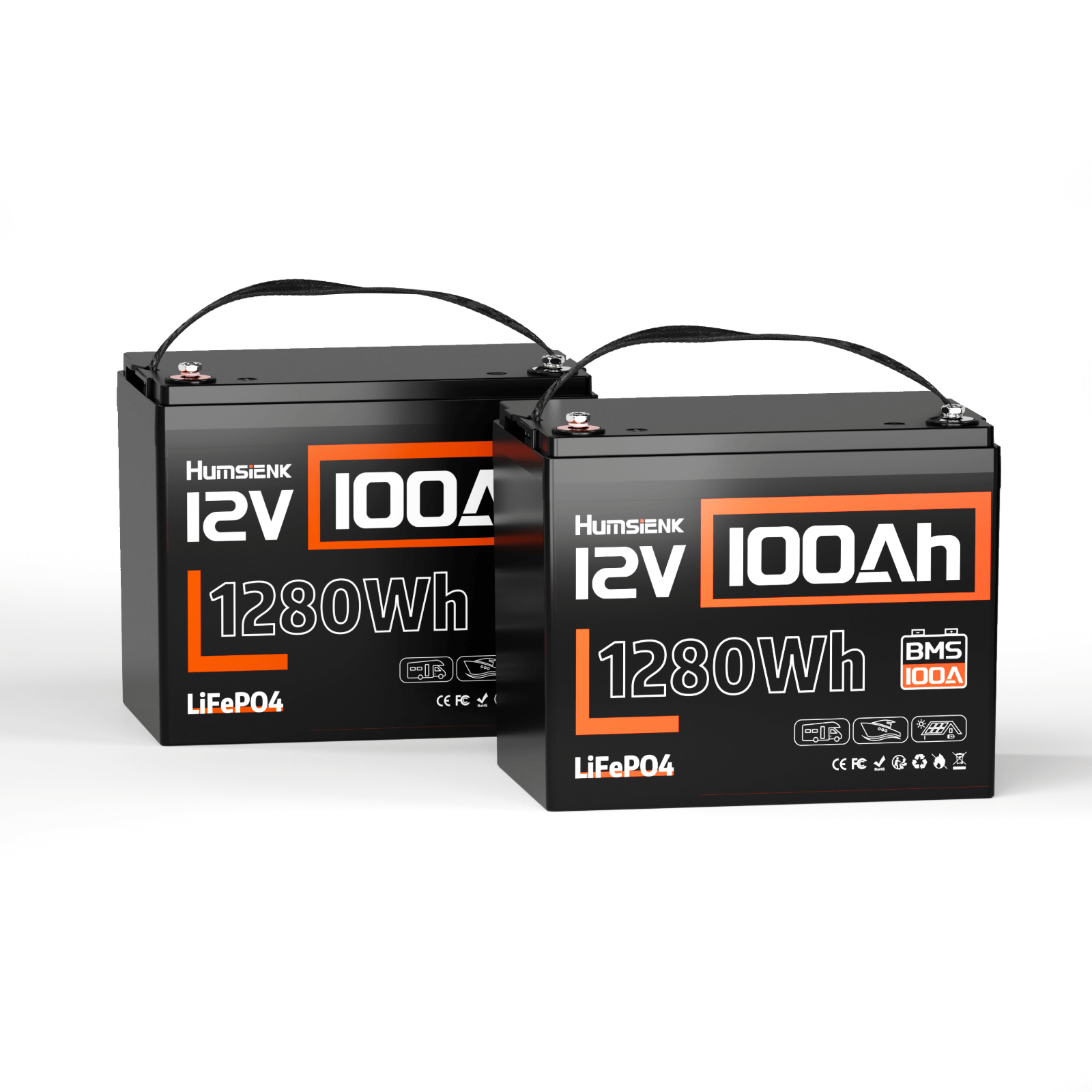2 pcs Humsienk 12V 100Ah LiFePO4 Lithium Batteries