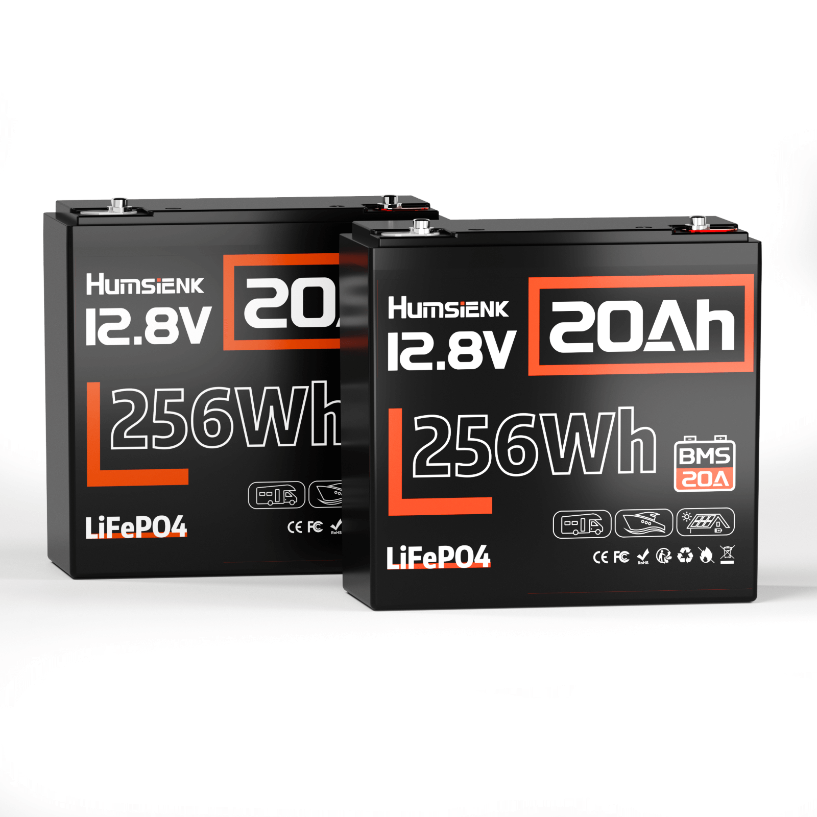 2 pcs Humsienk 12V 20Ah Deep Cycle LiFePO4 Batteries
