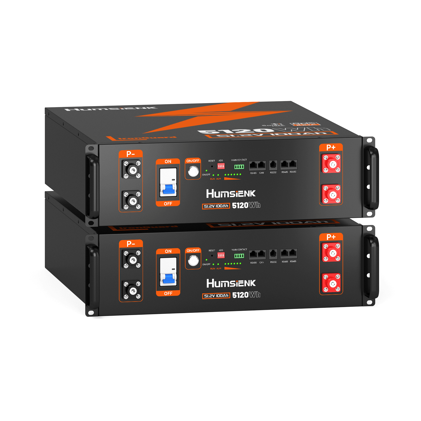 2 pcs Humsienk 51.2V 100Ah LiFePO4 Server Rack Battery, 3U Chassis size & 5.12kWh Home Backup Power​