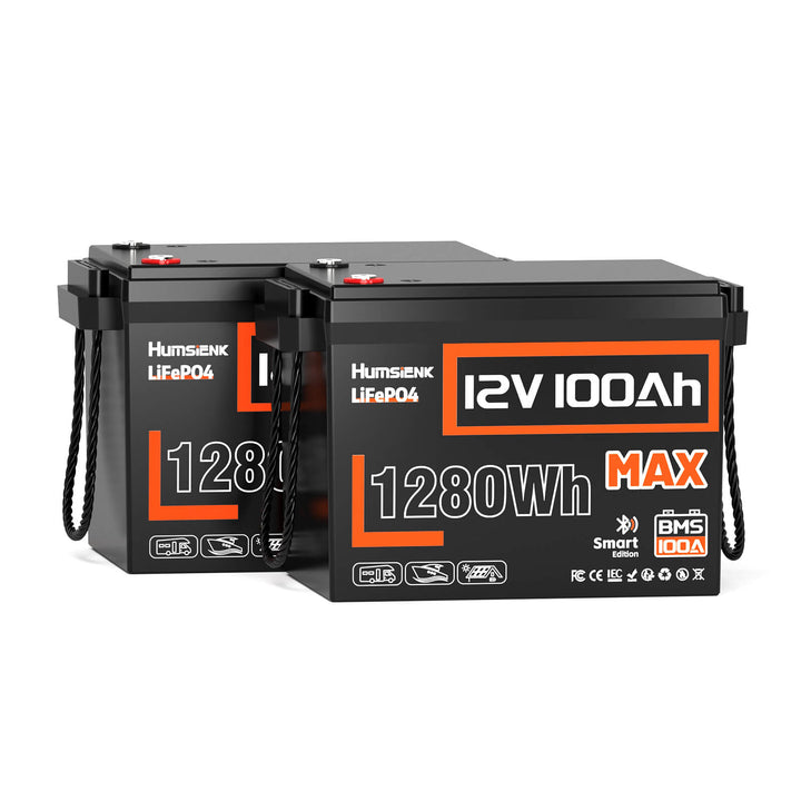 2 units Humsienk 12V 100Ah MAX Bluetooth LiFePO4 Battery