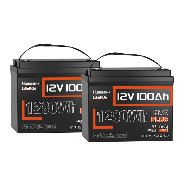 2 units Humsienk 12V 100Ah MAX PLUS Bluetooth Battery