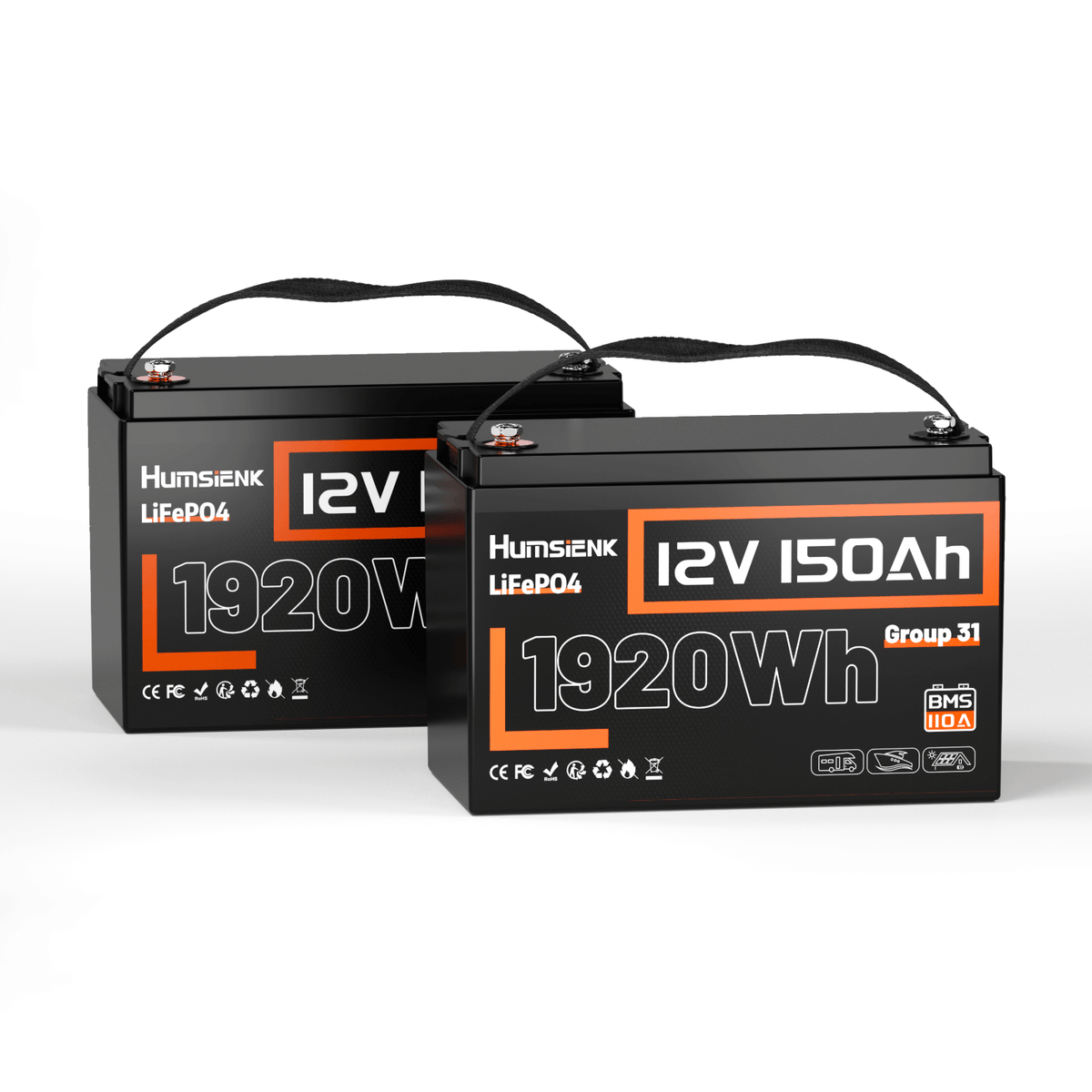 2 units Humsienk 12V 150Ah LiFePO4 Battery