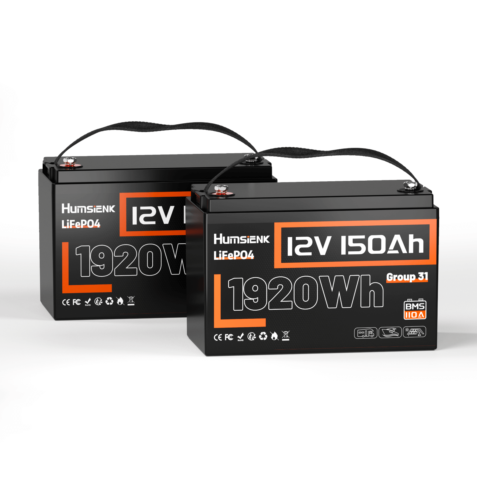 2 units Humsienk 12V 150Ah LiFePO4 Battery