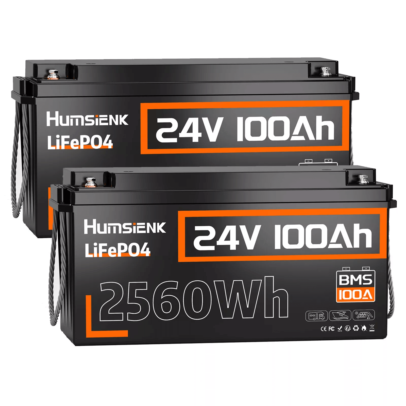 2 units Humsienk 24V 100Ah LiFePO4 Battery for RV