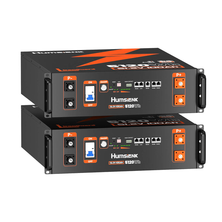 2 units Humsienk 5120Wh 48V 100AH Server Rack LiFePO4 Lithium Battery Bluetooth
