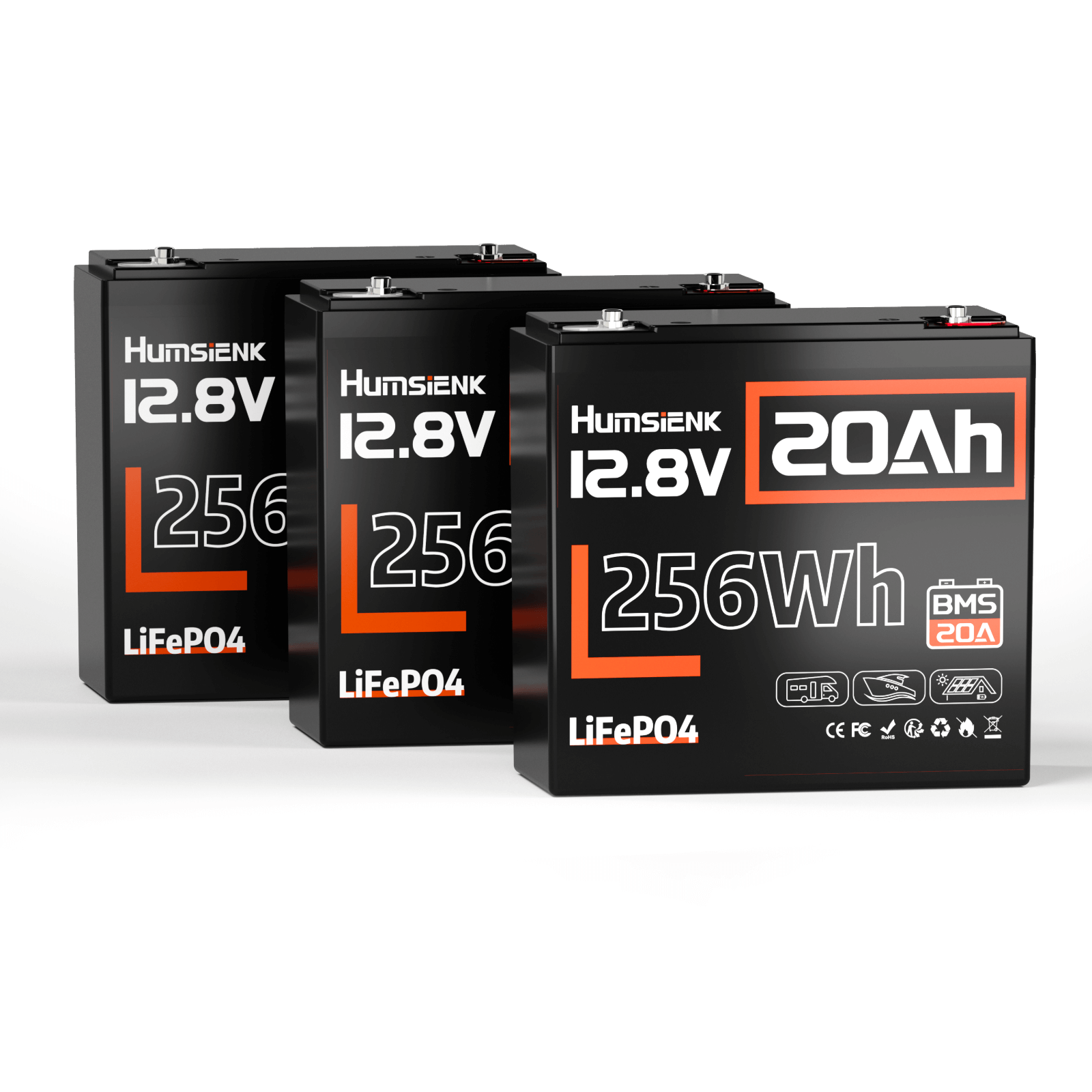 3 pcs Humsienk 12V 20Ah Deep Cycle LiFePO4 Batteries