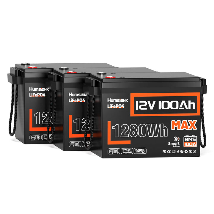 3 units Humsienk 12V 100Ah MAX Bluetooth LiFePO4 Battery