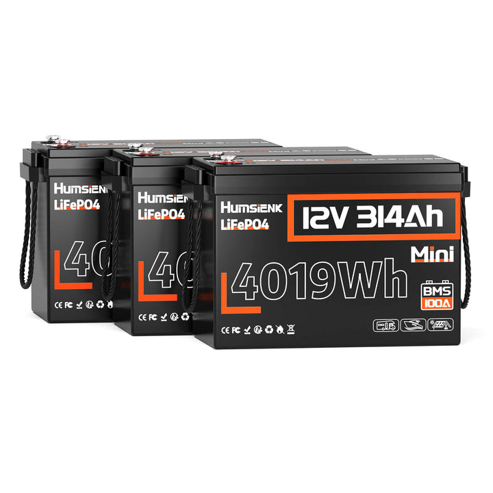 3 units Humsienk 12V 314Ah Mini LiFePO4 Lithium Battery 100A BMS
