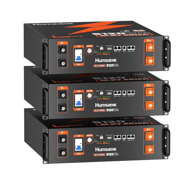 3 units Humsienk 5120Wh 48V 100Ah Server Rack LiFePO4 Lithium Battery Bluetooth