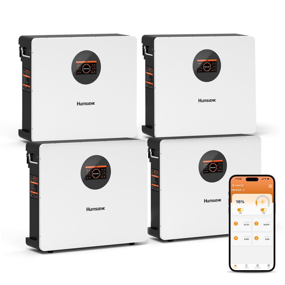 4 Pcs Humsienk 51,2V 100Ah LiFePO4 Solar Battery, 5.12kWh Wall-Mounted Home Battery Storage