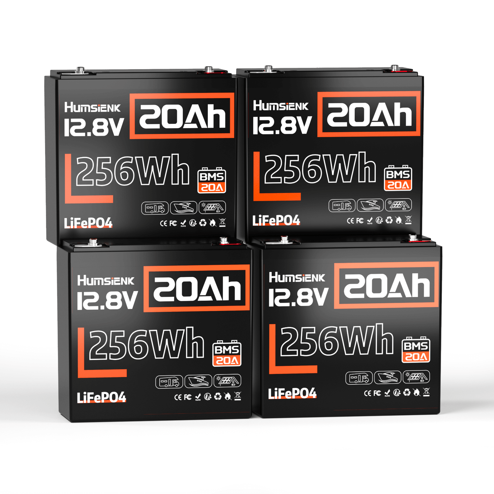 4 pcs Humsienk 12V 20Ah Deep Cycle LiFePO4 Batteries