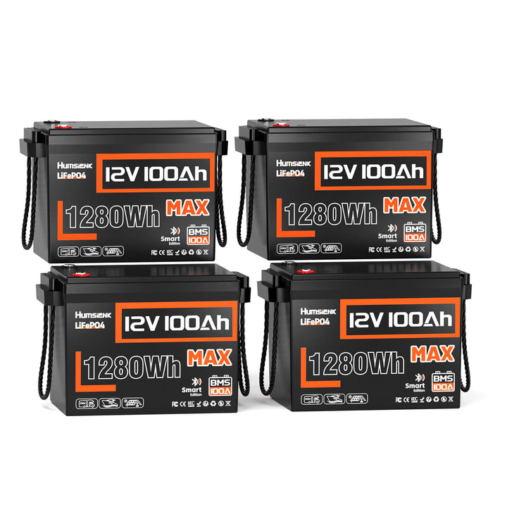 4 units Humsienk 12V 100Ah MAX Bluetooth LiFePO4 Battery