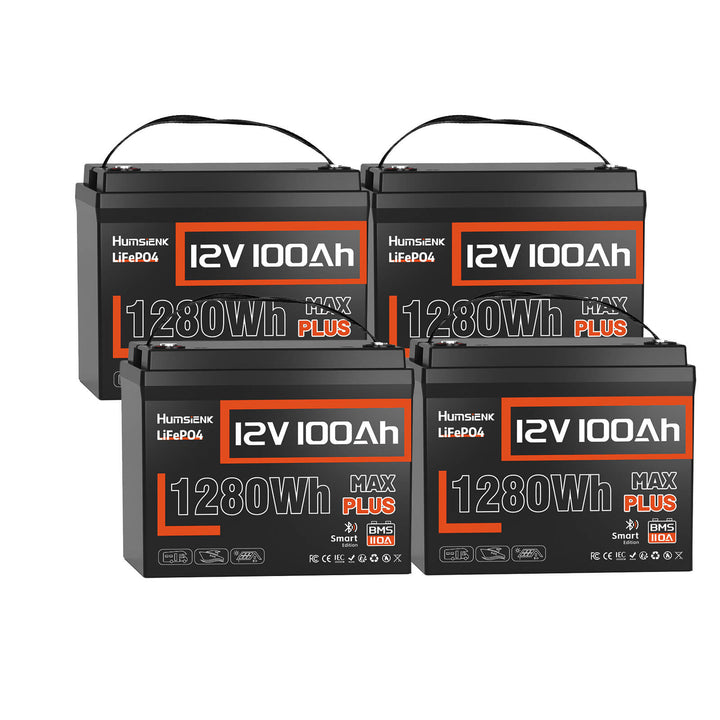 4 units Humsienk 12V 100Ah MAX PLUS Bluetooth Battery