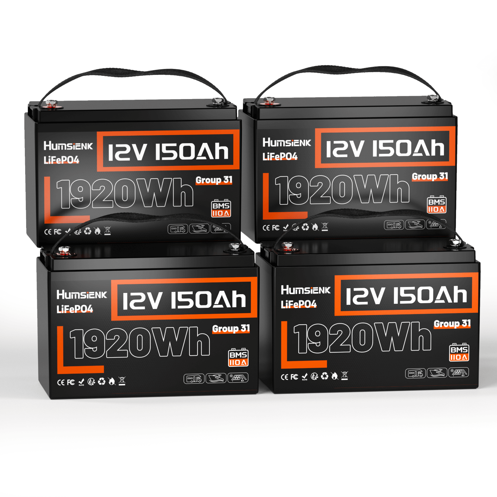 4 units Humsienk 12V 150Ah LiFePO4 Battery