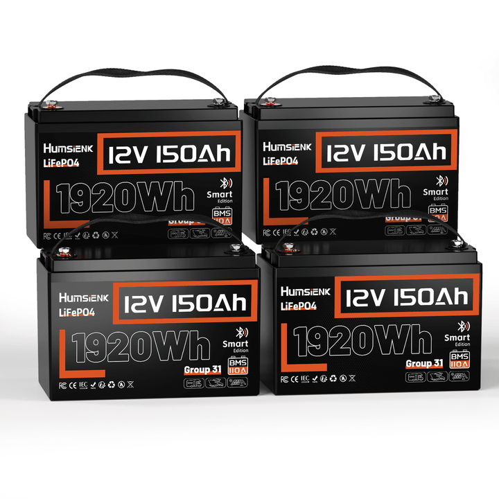 4 units Humsienk 12V 150Ah LiFePO4 Bluetooth Battery 110 BMS