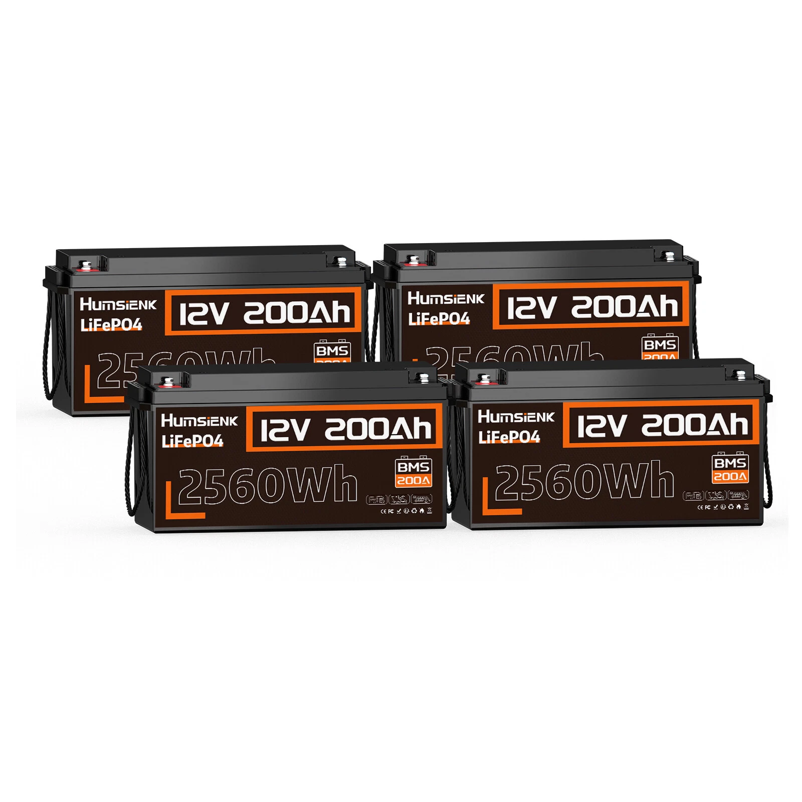 4 units Humsienk 12V 200Ah LiFePO4 Battery