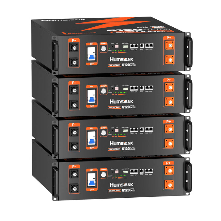 4 units Humsienk 5120Wh 48V 100Ah Server Rack LiFePO4 Lithium Battery Bluetooth