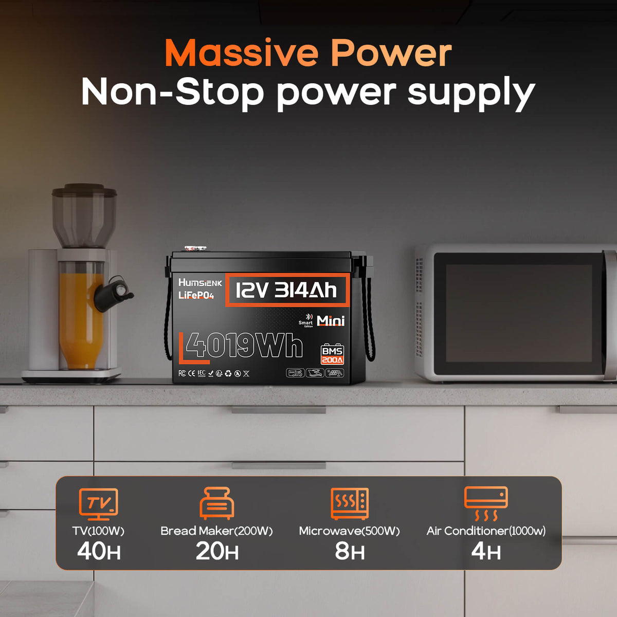 Humsienk ORIGIN 12V 314Ah Mini LiFePO4 Battery with Bluetooth (100A BMS)