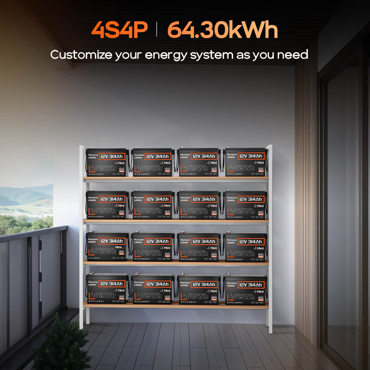 Humsienk ORIGIN 12V 314Ah Mini LiFePO4 Battery with Bluetooth (100A BMS)