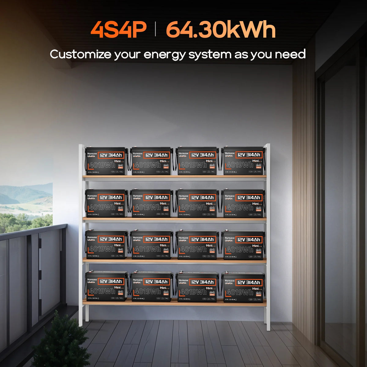Humsienk ORIGIN 12V 314Ah Mini LiFePO4 Batterie mit Bluetooth (100A BMS)