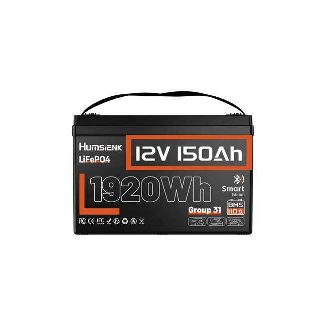 Humsienk 12V 150Ah LiFePO4 Bluetooth Battery 110A BMS