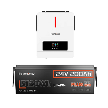 Humsienk 24V Off-Grid Power Kit – 5,12kWh LiFePO4-Batterie mit 4200W reinem Sinuswellen-Wechselrichter