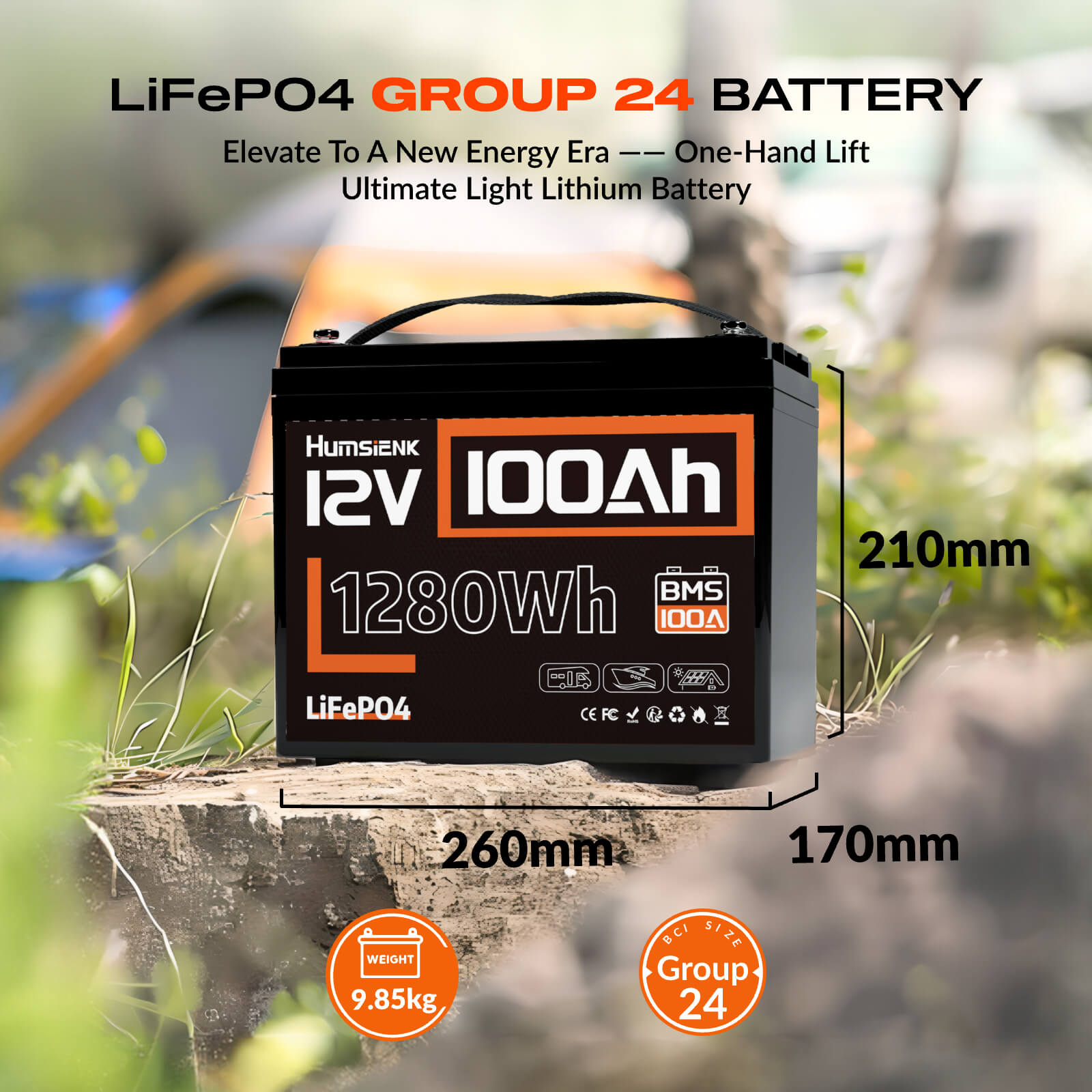 Humsienk 12V 100Ah LiFePO4 Battery Size and Weight