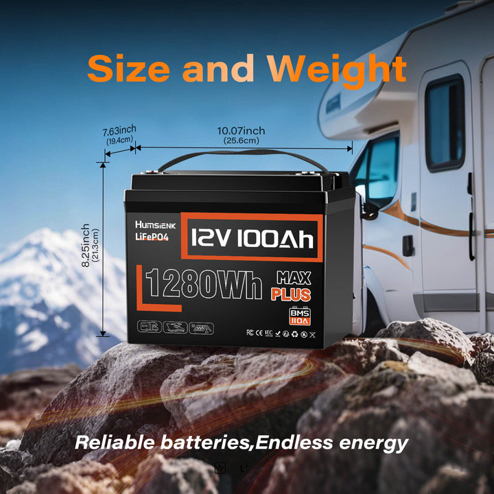 Humsienk 12V 100Ah MAX PLUS LiFePO4 Battery Size and Weight