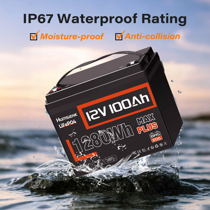 Humsienk 12V 100Ah MAX PLUS LiFePO4 Battery with IP67 Waterproof