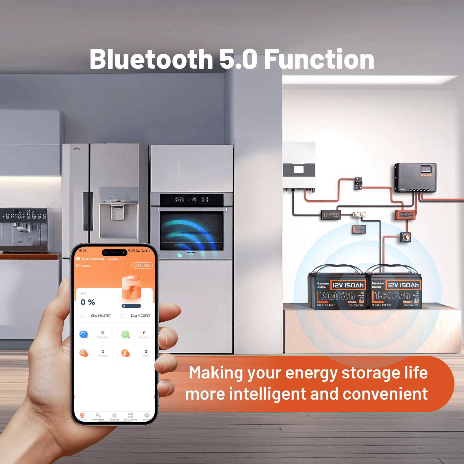 Humsienk 12V 150Ah Bluetooth Battery Built-in Bluetooth_5.0