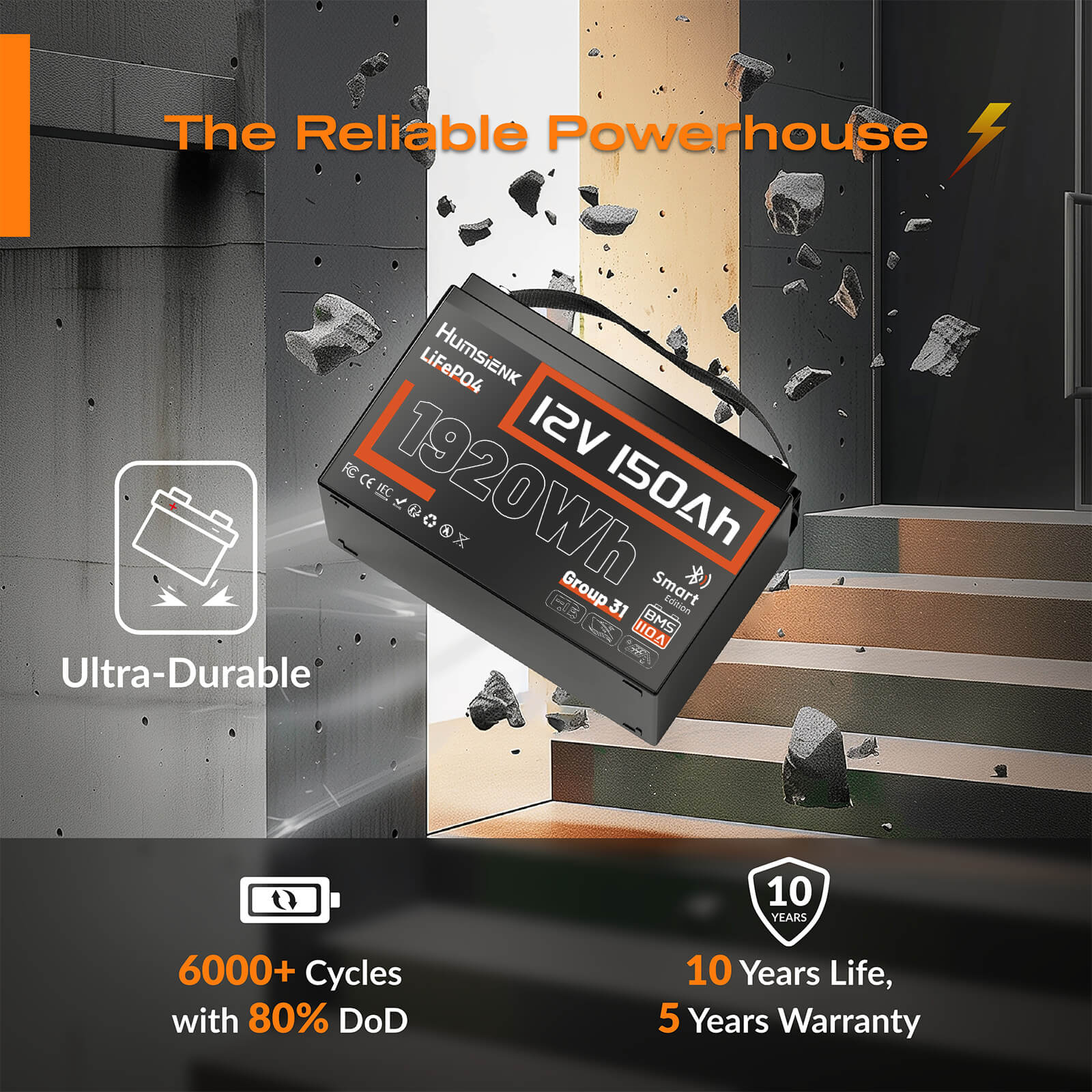 Humsienk 12V 150Ah Bluetooth LiFePO4 Reliable Powerhouse