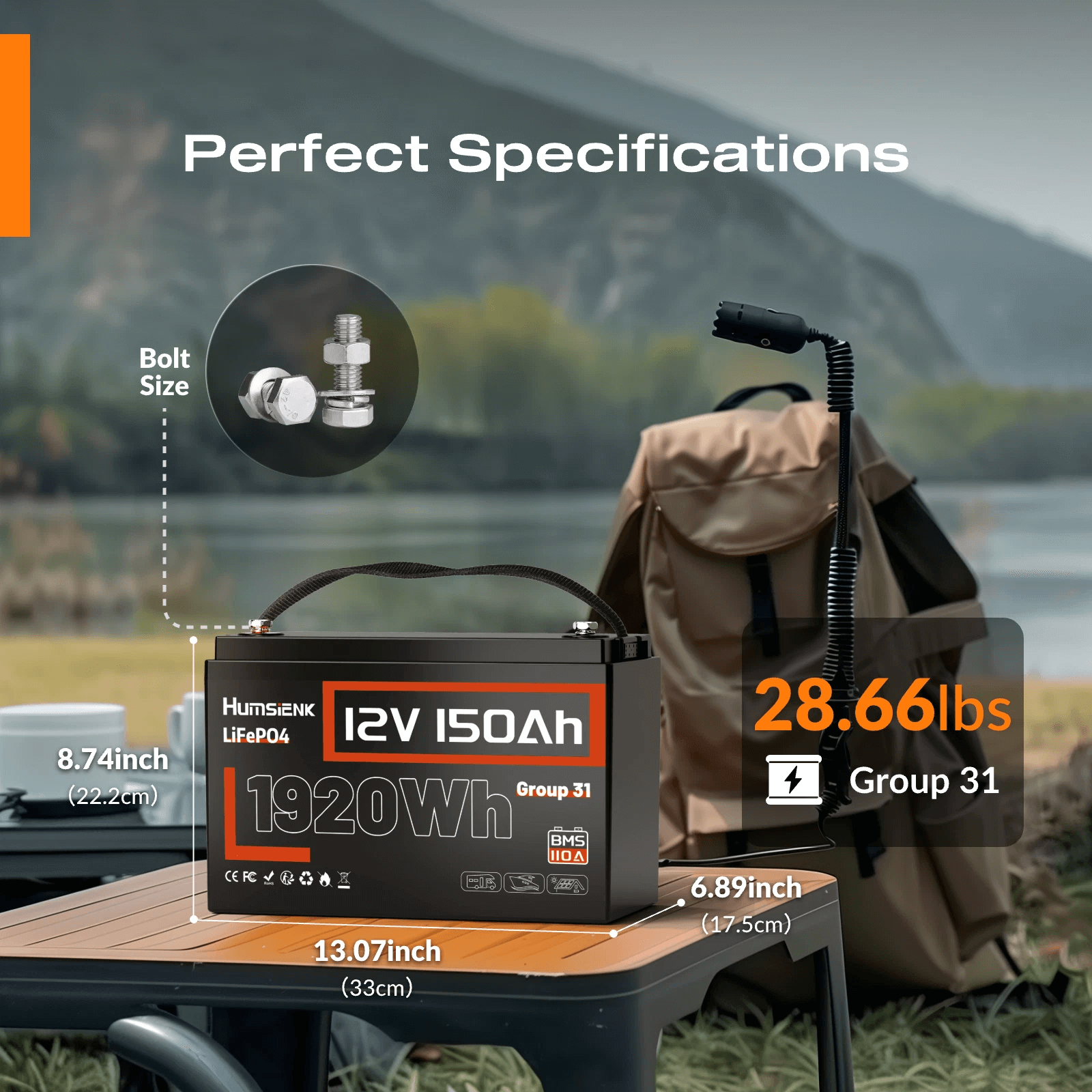 Humsienk 12V 150Ah LiFePO4 Battery Lightweight Size