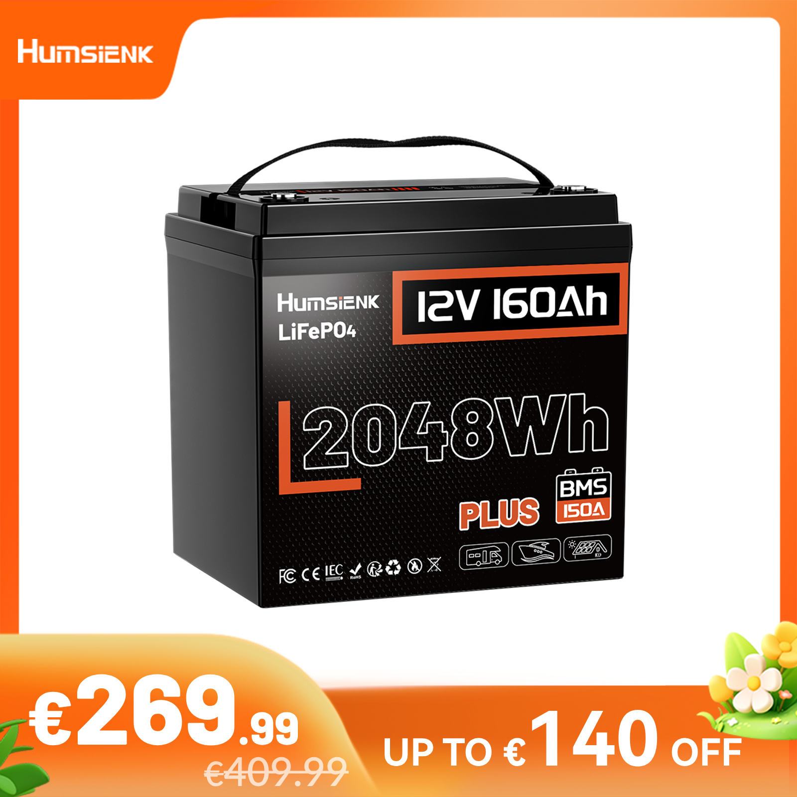Humsienk_12V_160Ah_Plus_LiFePO4_Battery_150A_BMS