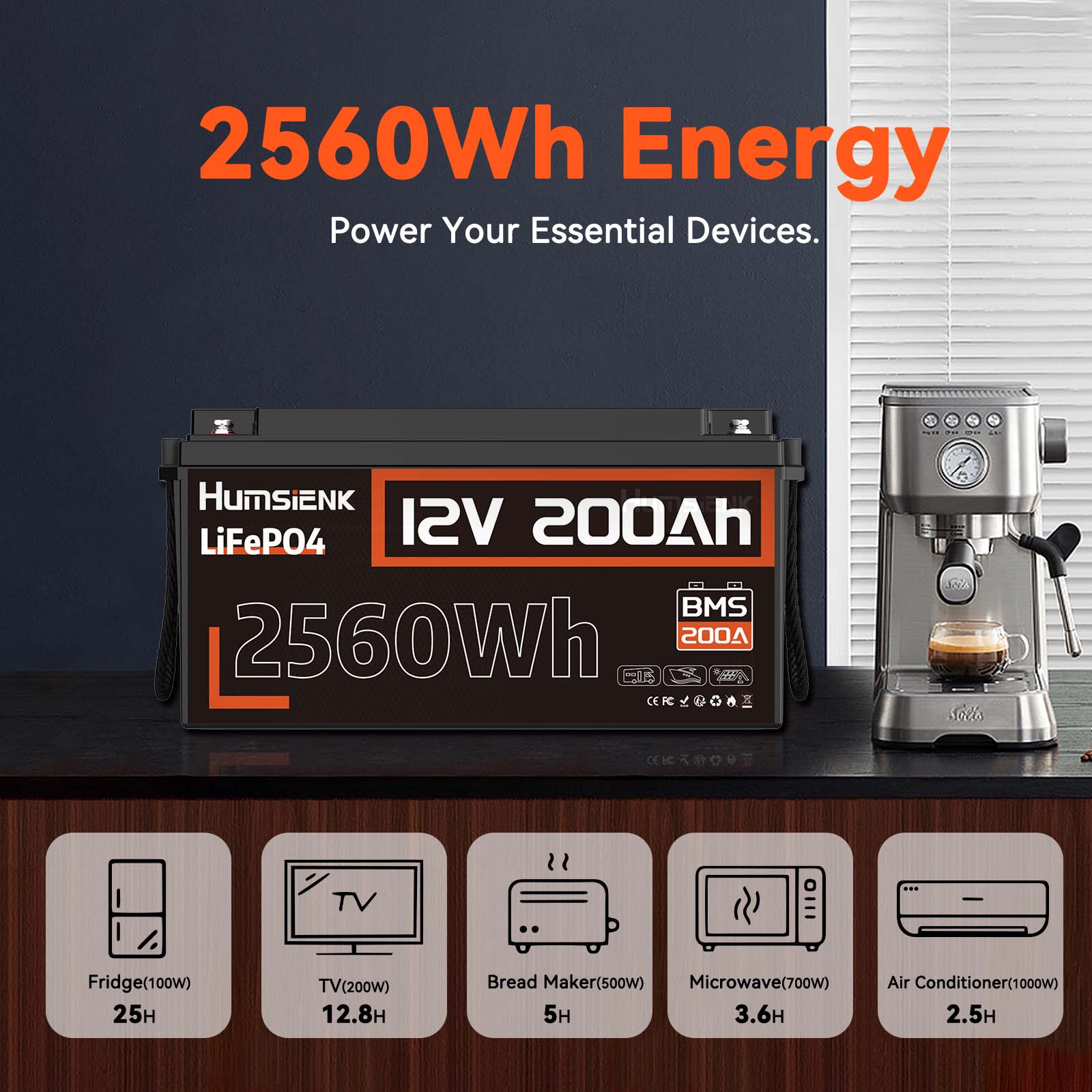 Humsienk 12V 200Ah LiFePO4 Battery 2560Wh Energy Storage