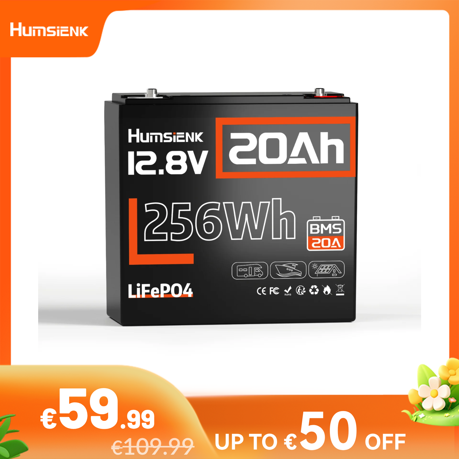 Humsienk 12V 20Ah LiFePO4-batterij