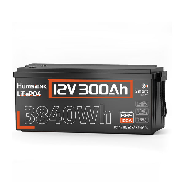 Humsienk 12V 300Ah Deep Cycle High Capacity Battery​, Built-in 100A BMS & Bluetooth