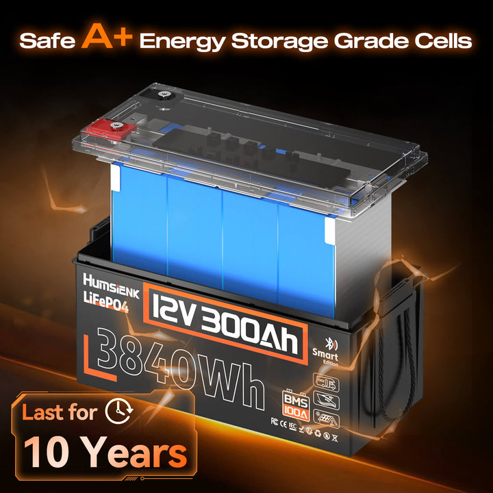 Humsienk 12V 300Ah LiFePO4 Bluetooth Battery A Energy Storage Cells