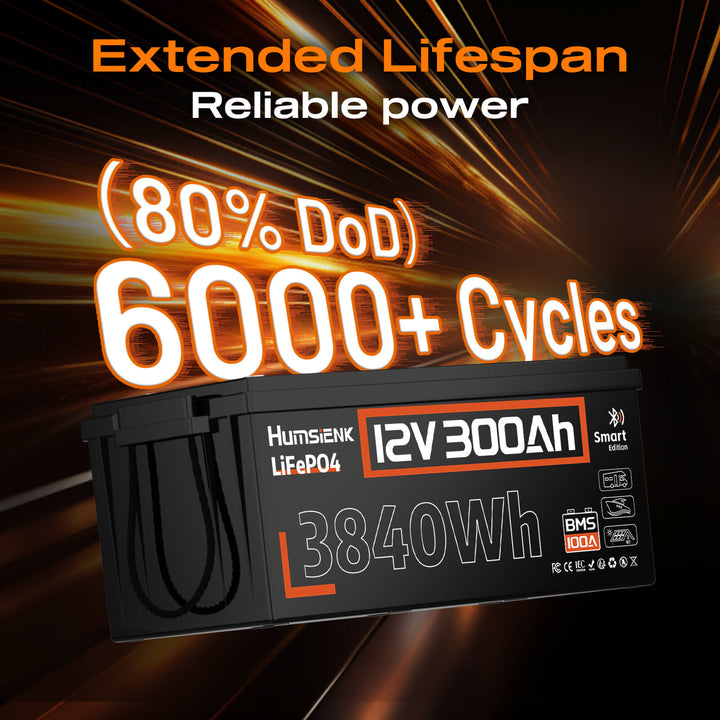 Humsienk 12V 300Ah LiFePO4 Bluetooth Battery High Energy Density Stable Output
