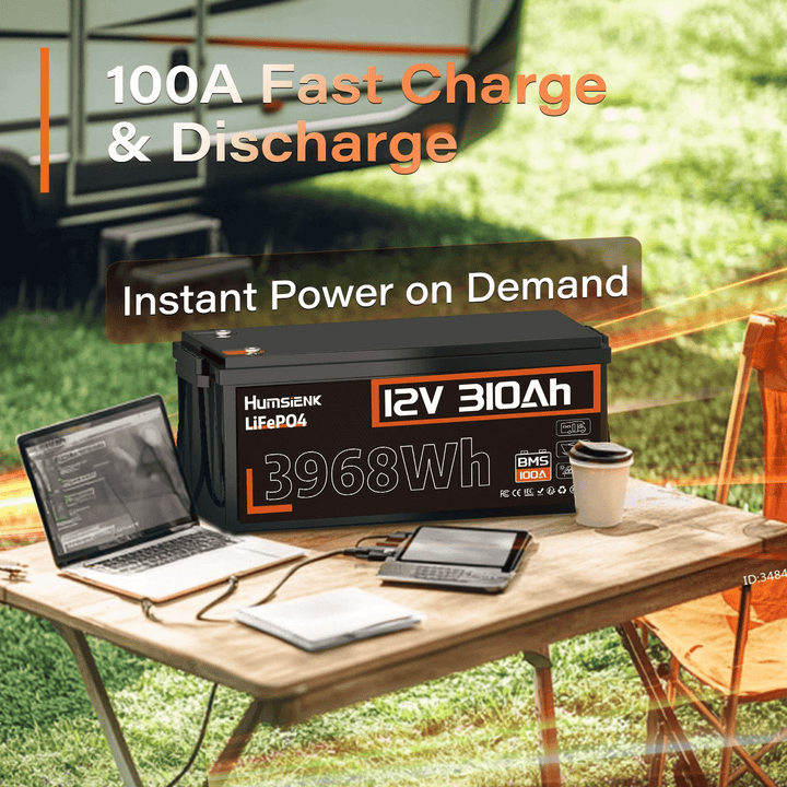 Humsienk 12V 310Ah LiFePO4 Battery 100A Fast Charge Discharge