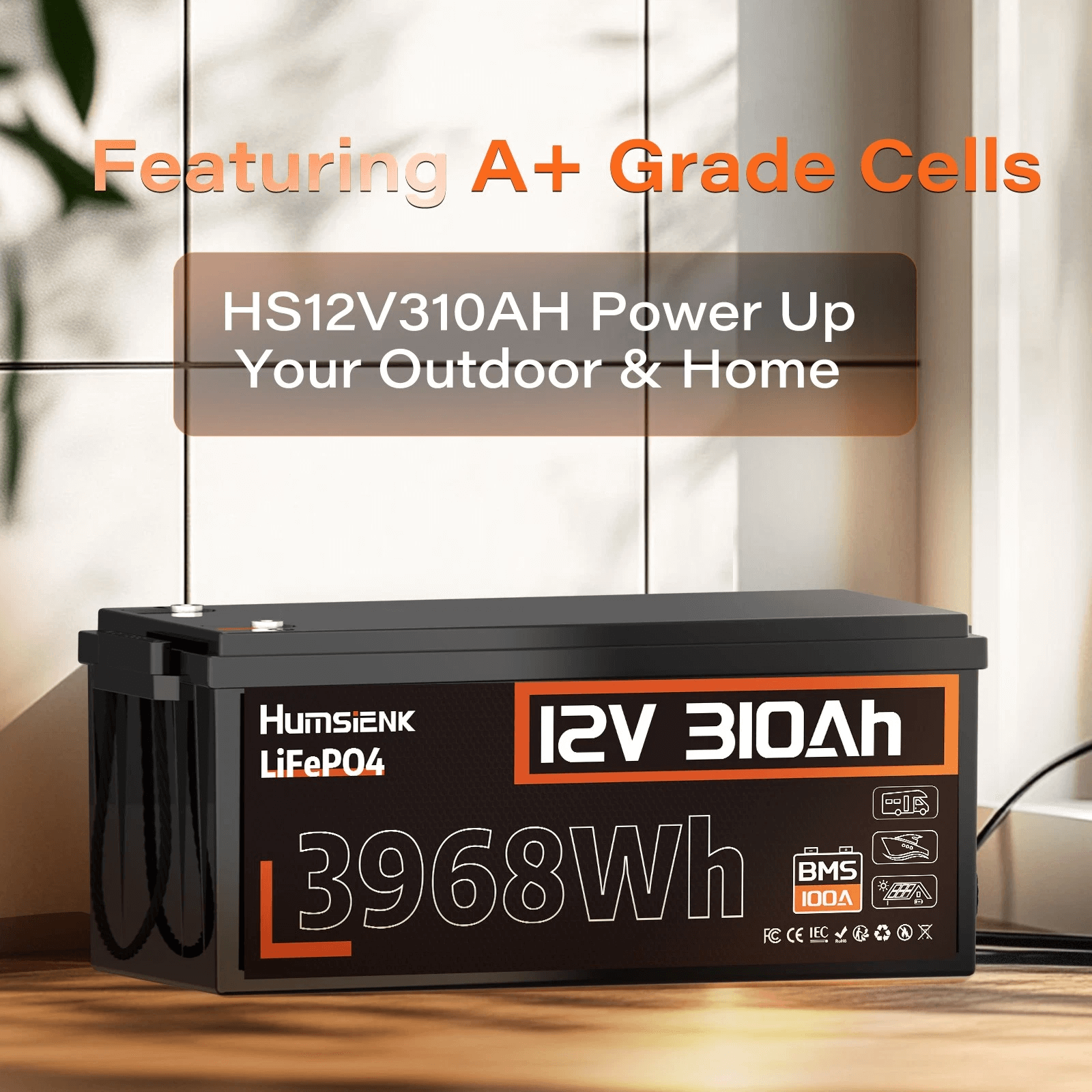 Humsienk 12V 310Ah LiFePO4 Battery Featuring A+ Grade Cells