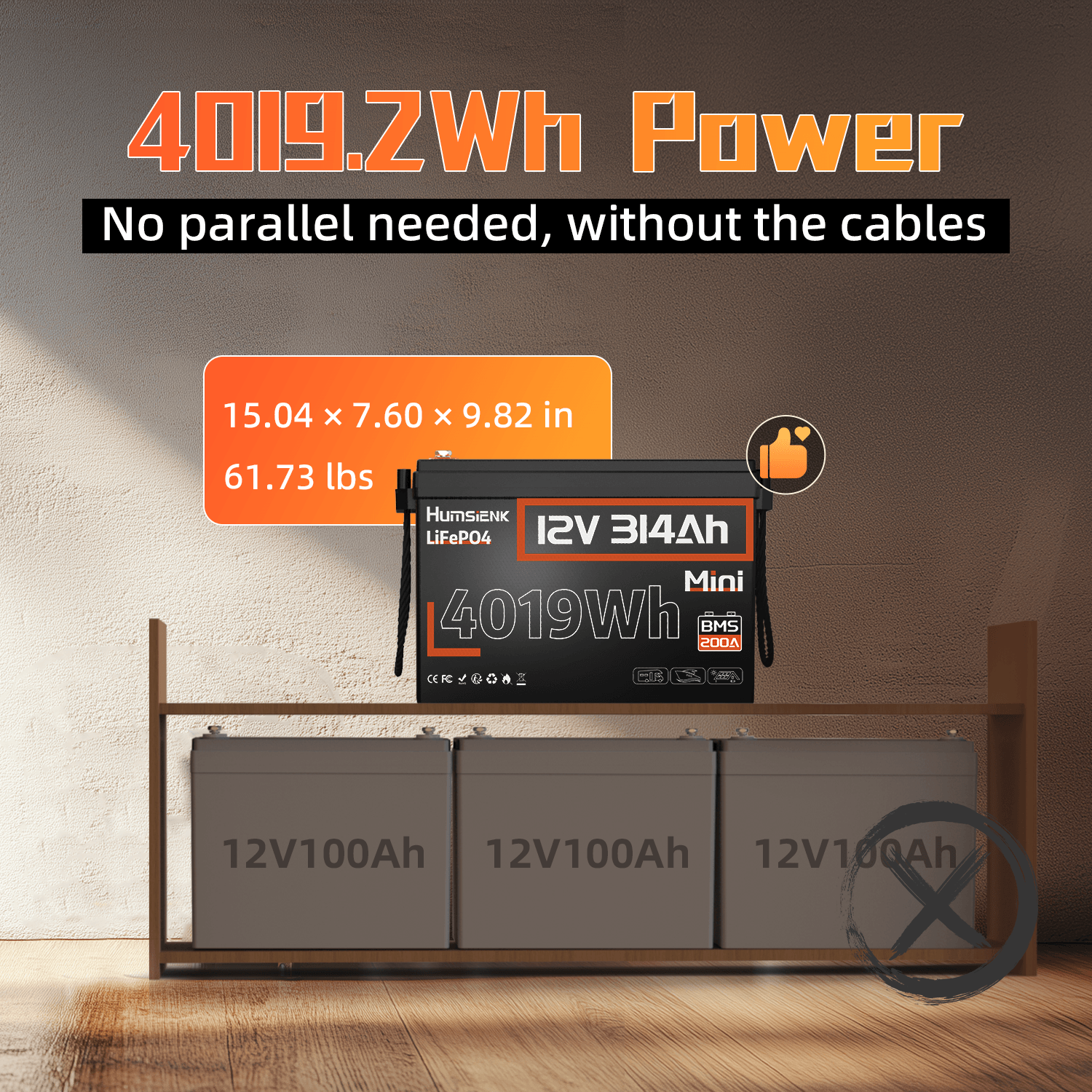 Humsienk_12V_314Ah_200A_BMS_LiFePO4_Battery_with_4019.2Wh_power